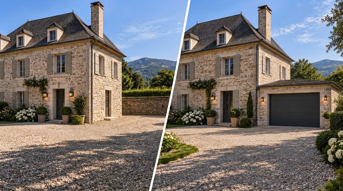 Maison sans garage avec projet de création d’un garage.